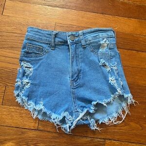 SHEIN Frayed Hem Blue Jean Shorts
